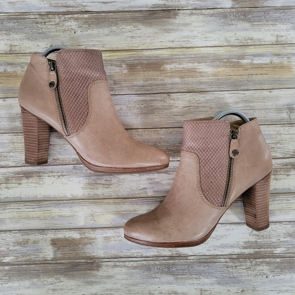 Geox Respira Kali Leather Block Heel Side Zip Boots EUR Size 41/US 10-10.5 Sand - Picture 4 of 12